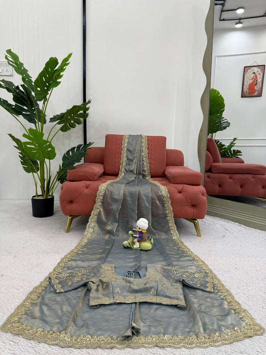 Fendy Silk With Coding And Sequence Work Saree