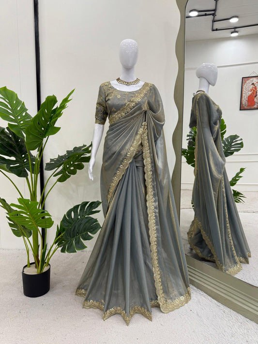 Fendy Silk With Coding And Sequence Work Saree