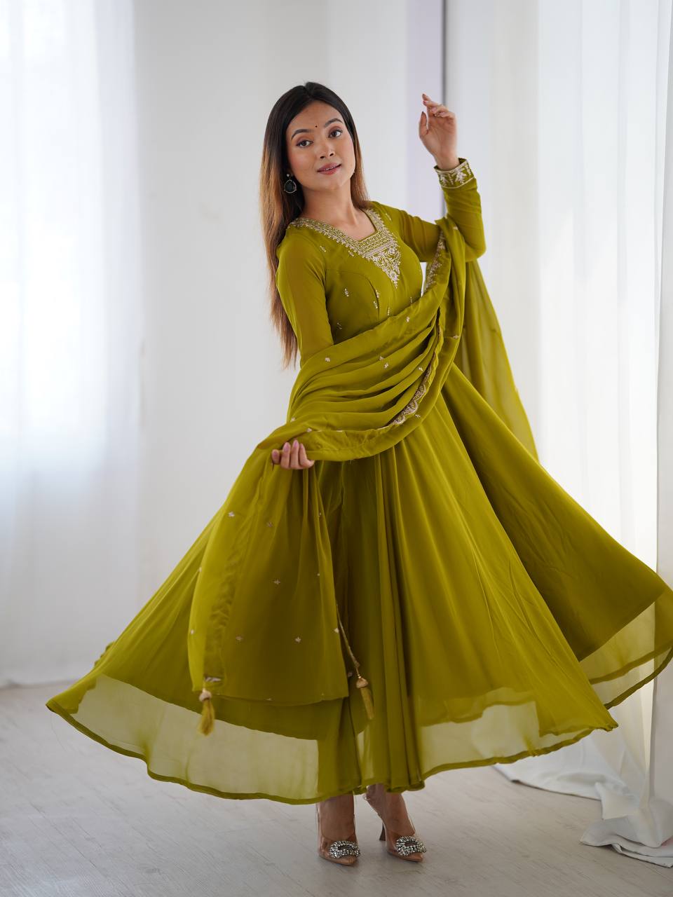 Heavy Pure Soft Georgette Fancy Embroidery Work Anarakali