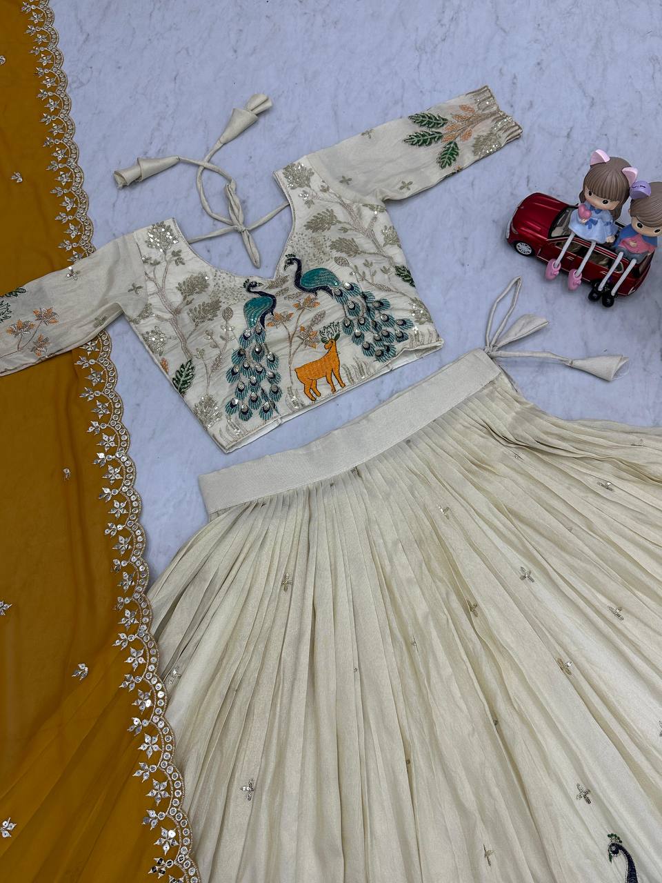 PURE TISSUE SILK PEACOCK WORK FULL READY MADE LEHENGA CHOLI