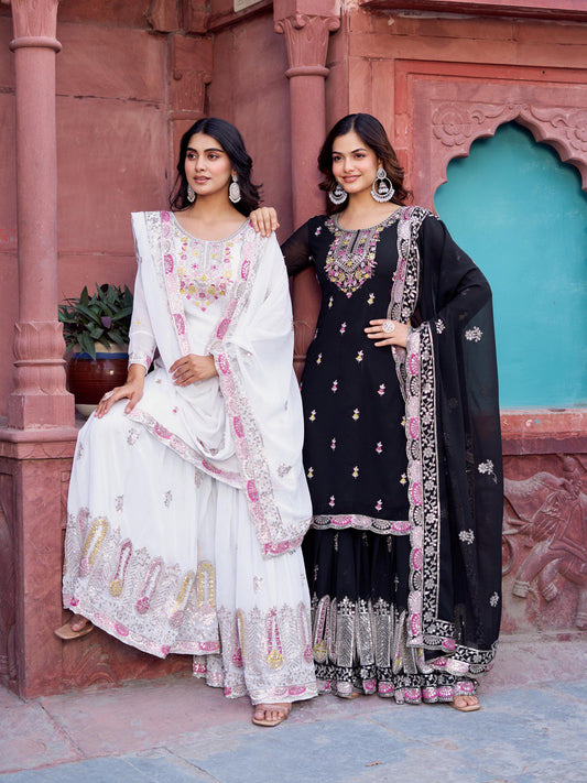 Faux Georgette Thread With Sequence Work Top Plazzo