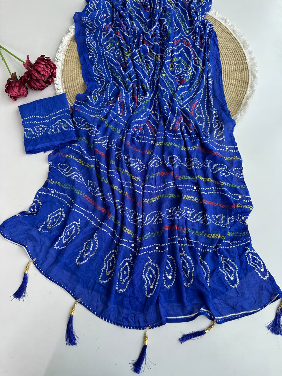 Moss Crepe Mirror Work Saree Set
