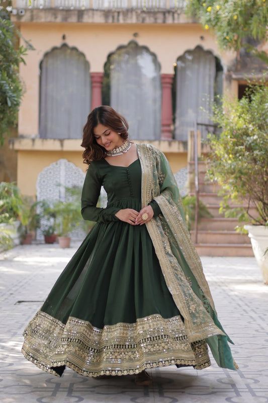 Rich Sequins Embroidered Work Gown With Dupatta
