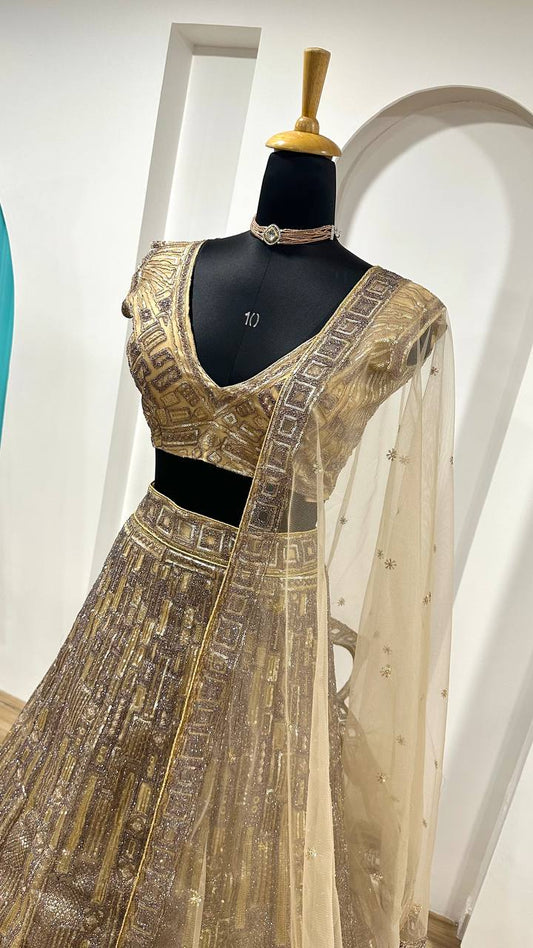 Net And Sequence Work With Dori And Thred Work All Over Front And Back WOrk Lehenga