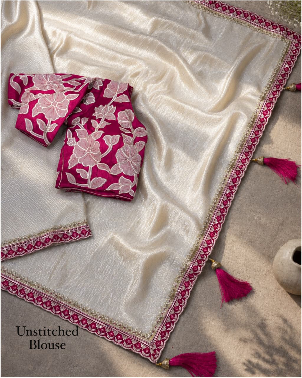 Pure Viscose Satin Embroidered Saree