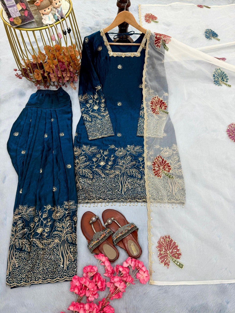 Pure Fendi Silk Embroidered Farshi Plazzo Suit Set
