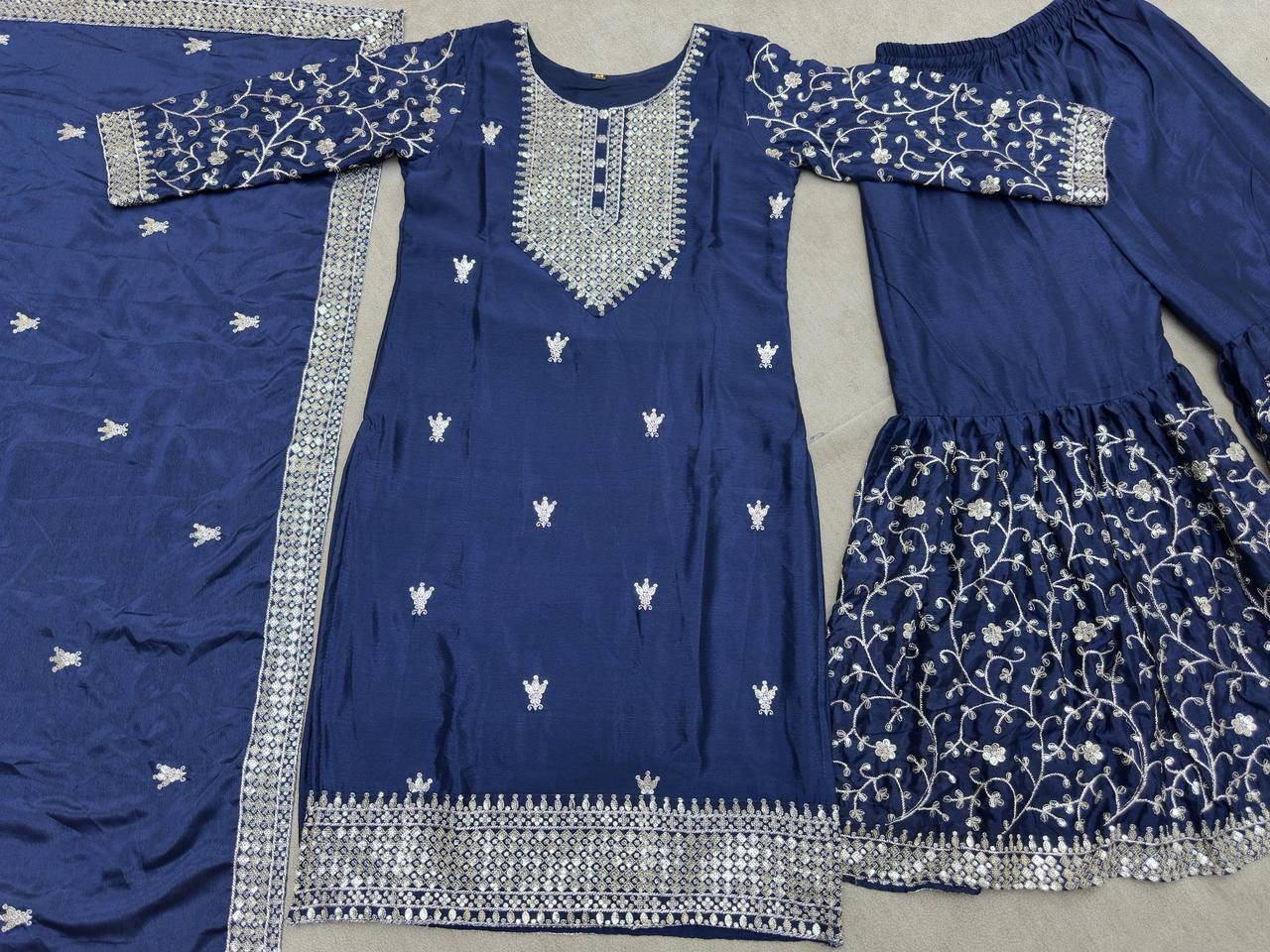 Chinon Embroidery Sequence Design Silk With Crap Silk Top Sharara