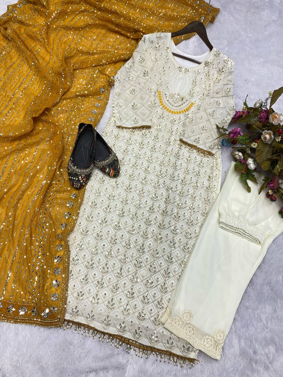 Sequence Embroldery Work With Fox Georgette Top Pent