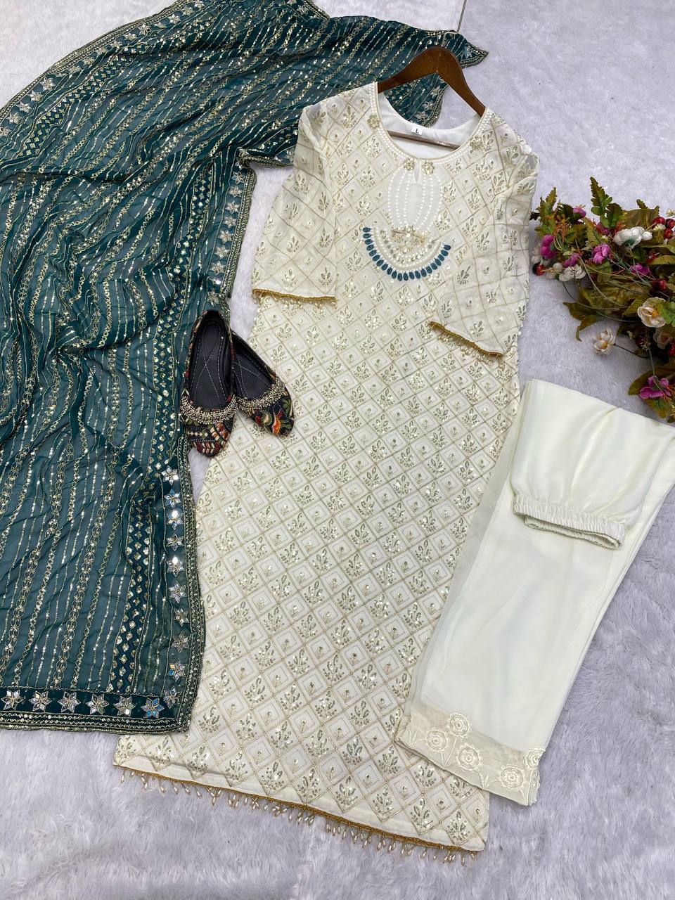 Sequence Embroldery Work With Fox Georgette Top Pent