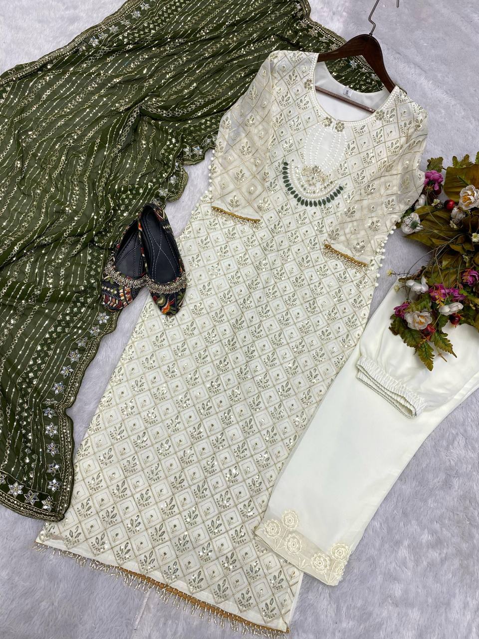 Sequence Embroldery Work With Fox Georgette Top Pent