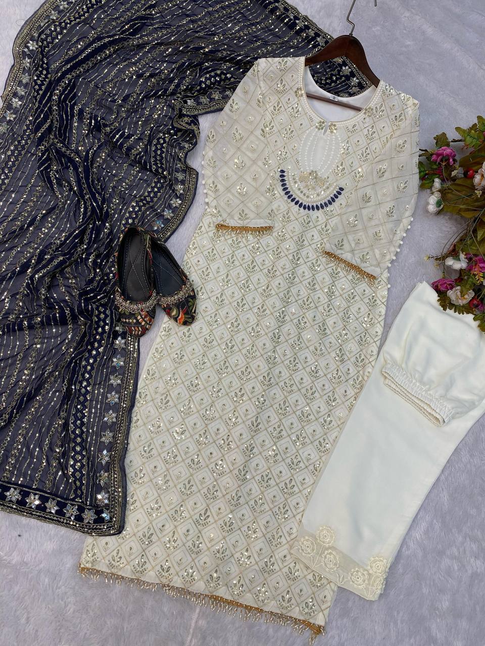 Sequence Embroldery Work With Fox Georgette Top Pent