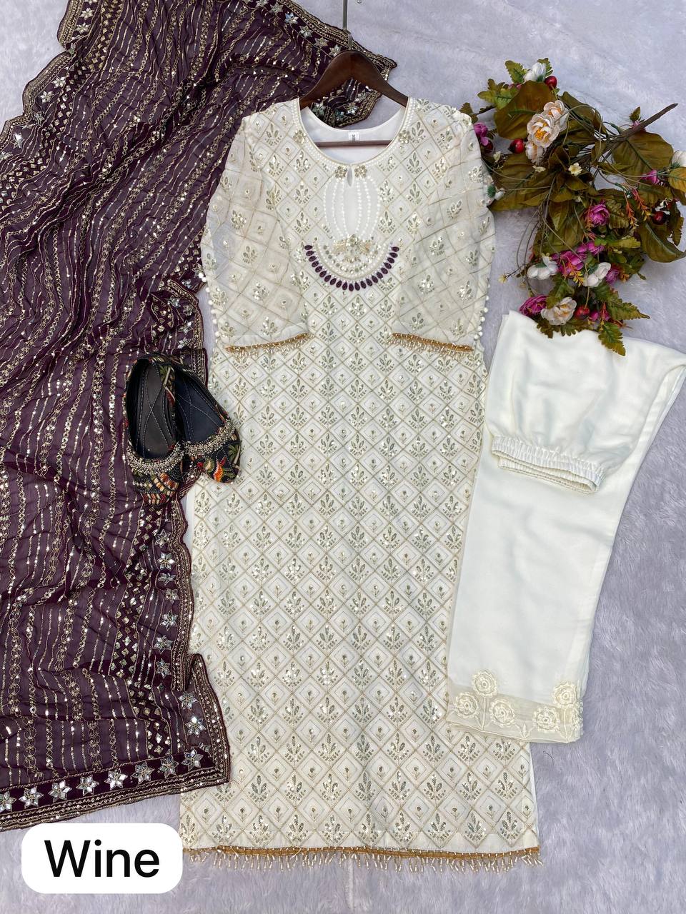 Sequence Embroldery Work With Fox Georgette Top Pent