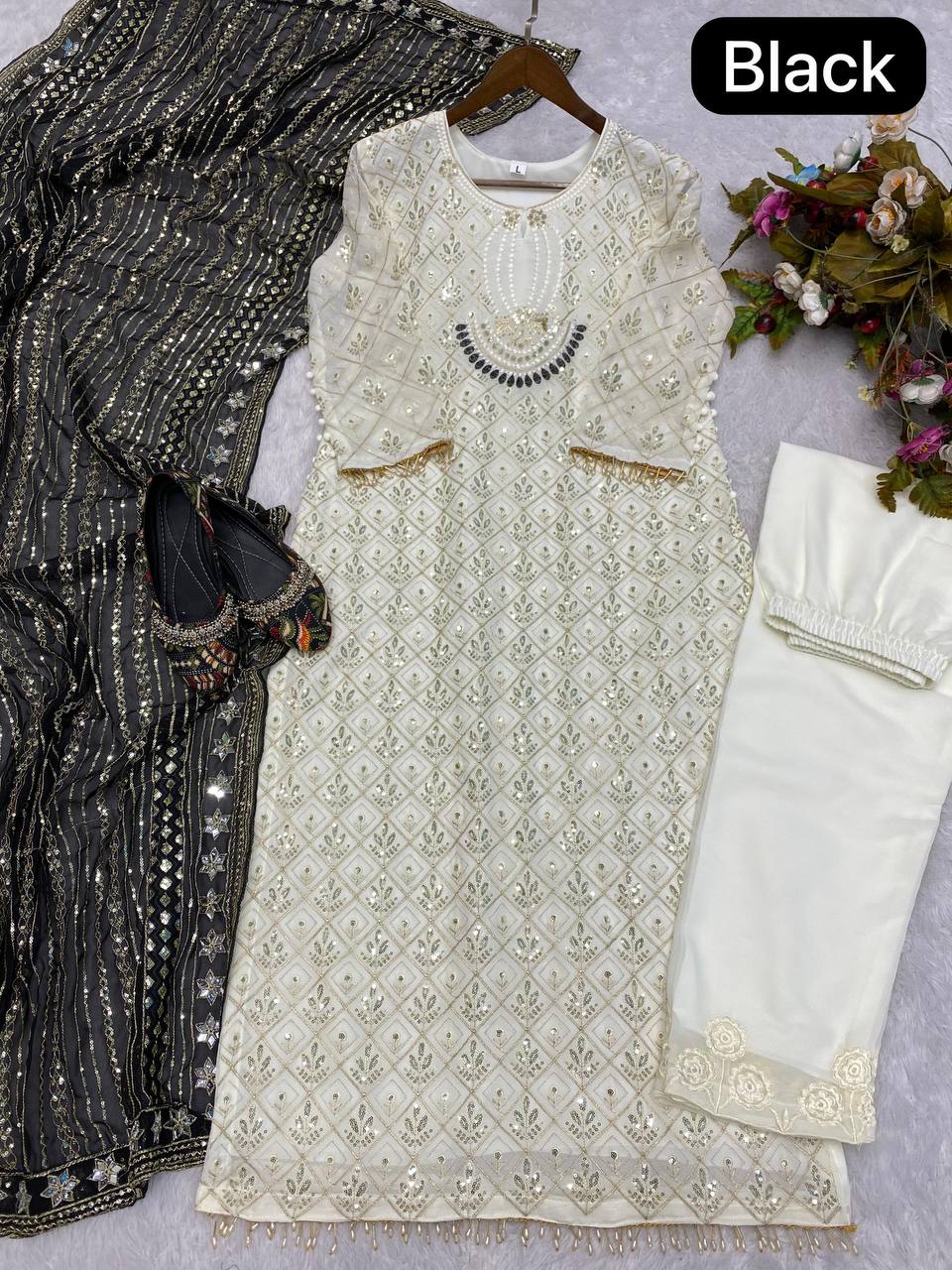 Sequence Embroldery Work With Fox Georgette Top Pent