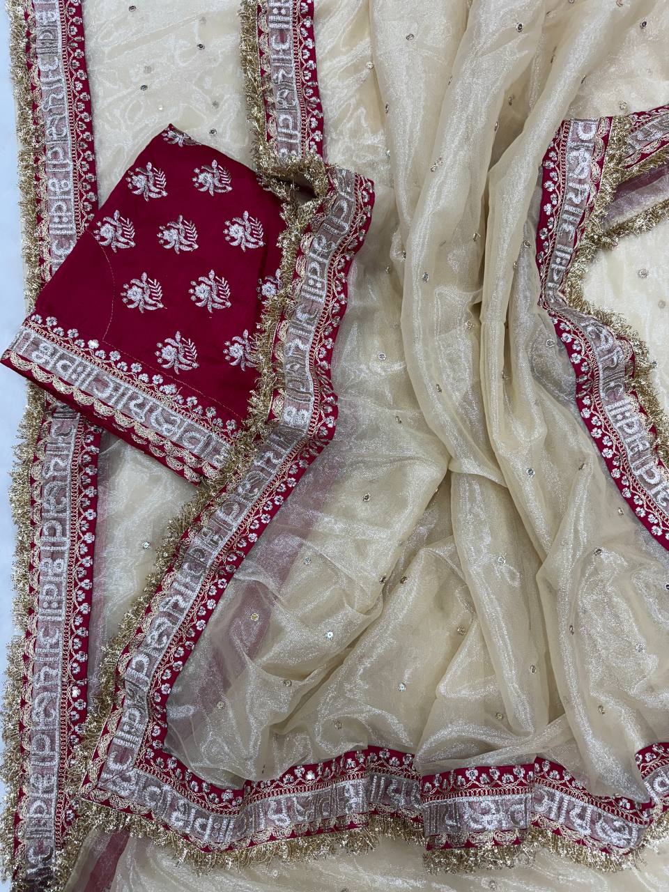 Beige Color Soft Twil Net Sequience Work Saree
