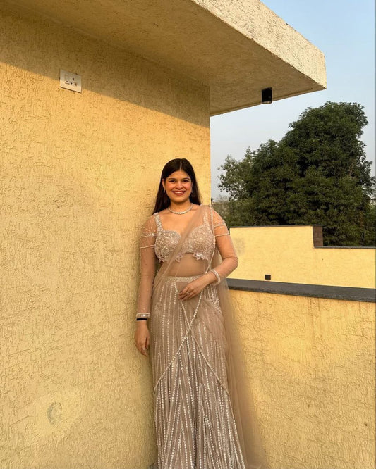 Premium Soft Butterfly Net Embellished And Embroidaery Jari Work Lehenga