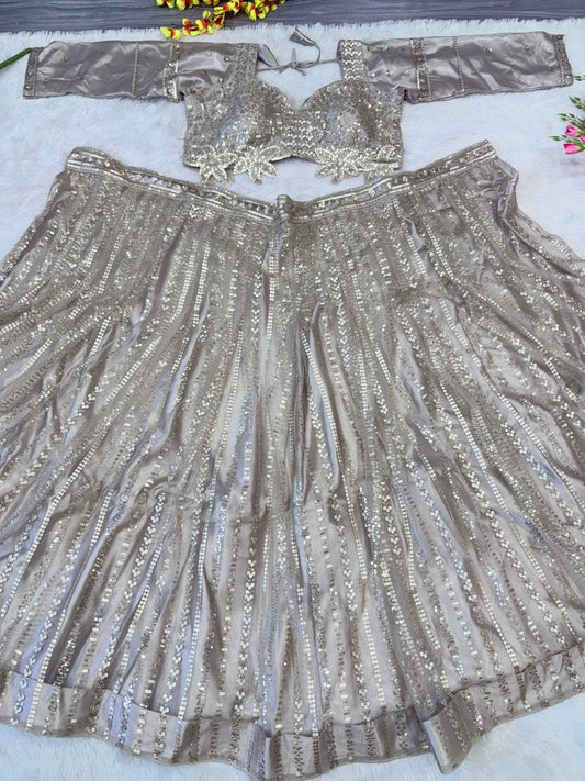 Premium Soft Butterfly Net Embellished And Embroidaery Jari Work Lehenga
