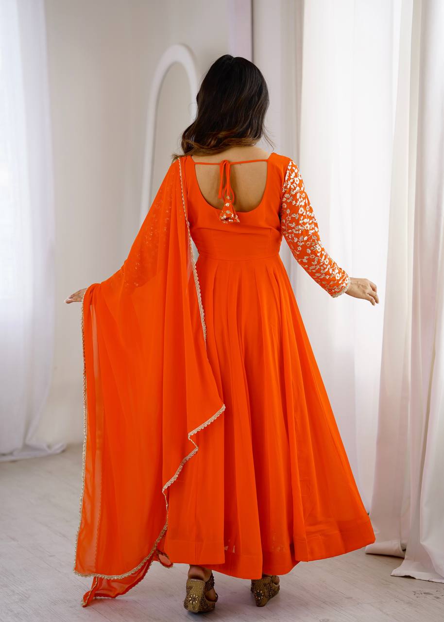Georgette Sequence Embroidered Gown Suit Set