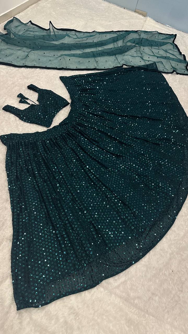 Georgette Heavy Sequence Work With Stitched With Canan Lehenga