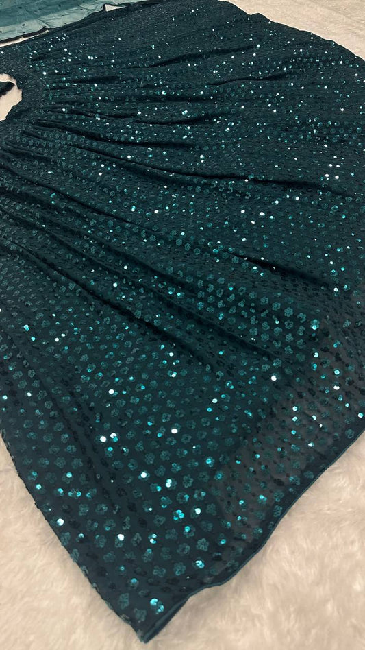 Georgette Heavy Sequence Work With Stitched With Canan Lehenga