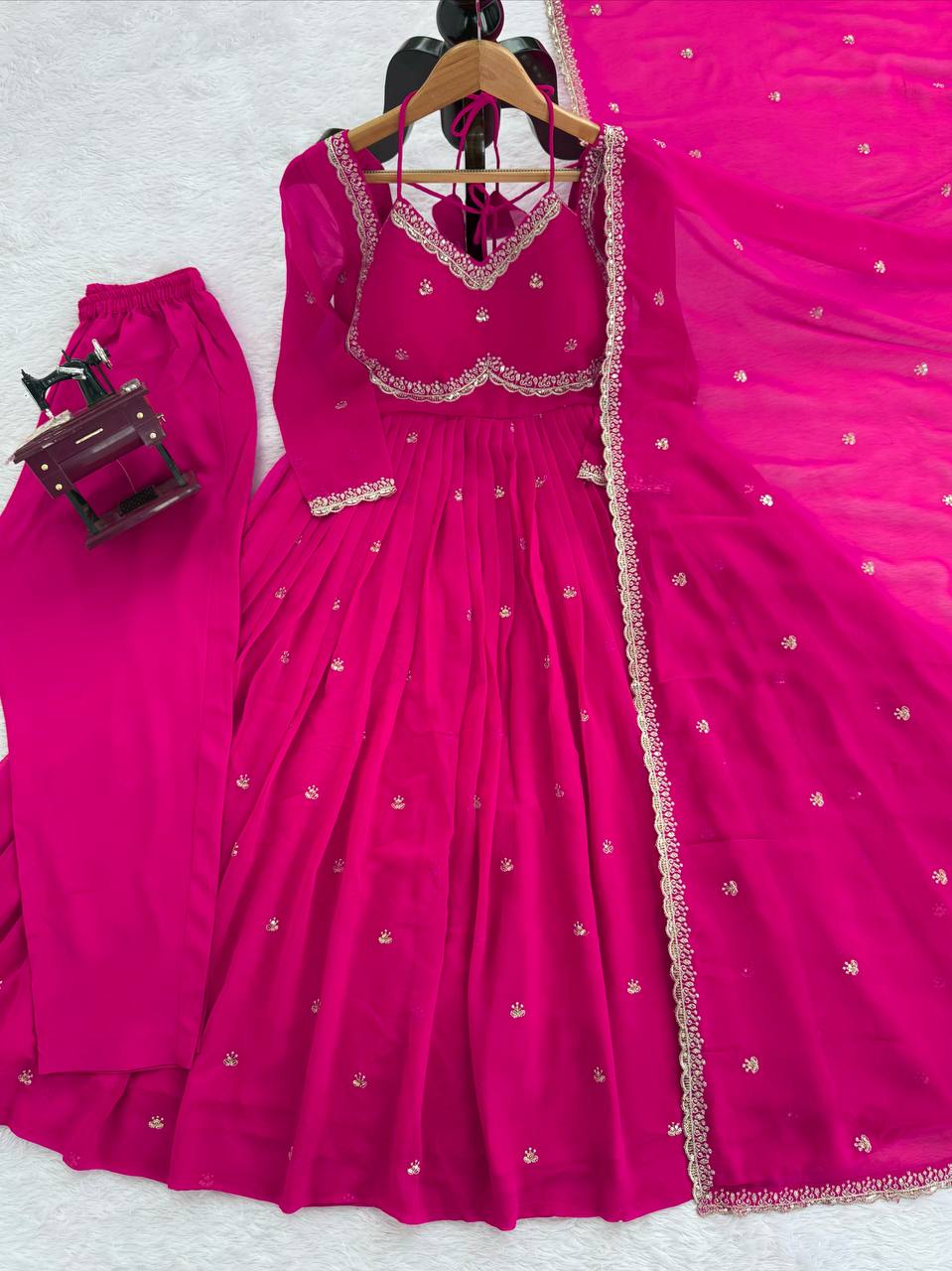 Red Color Foux Georgette Embroidery Work Gown