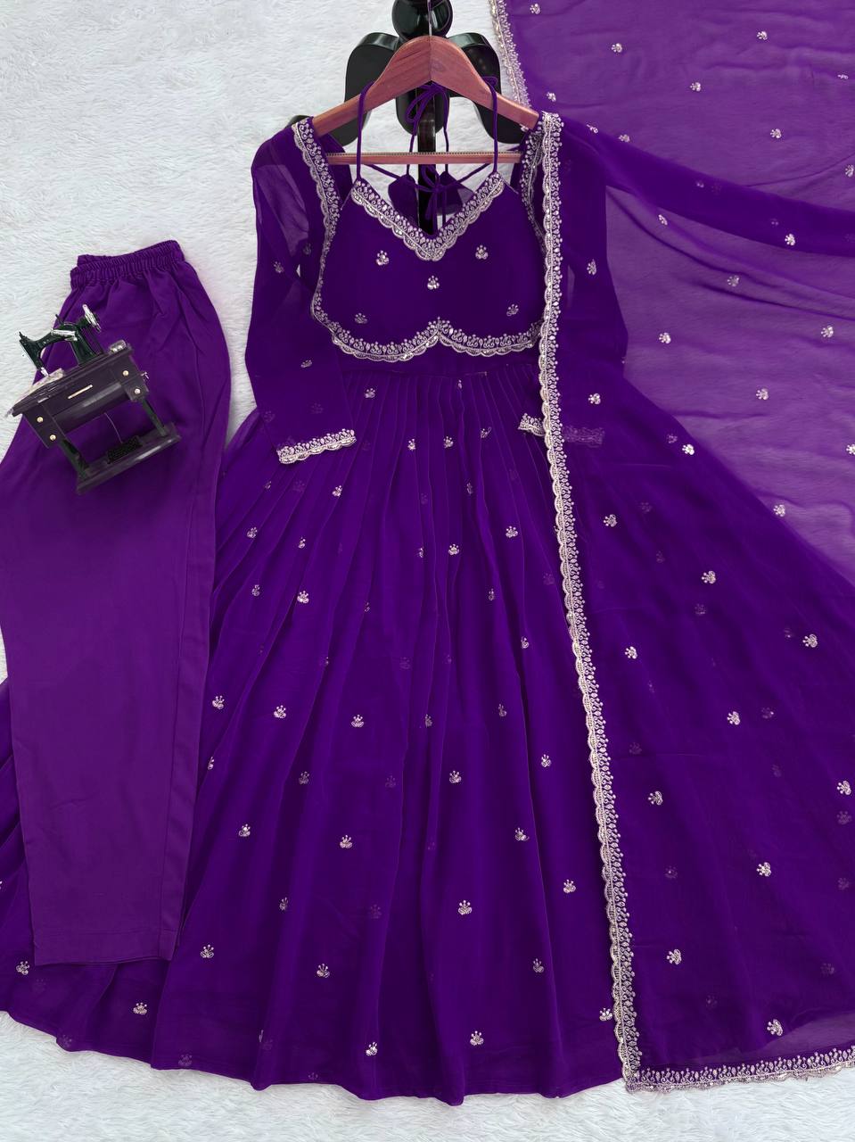 Red Color Foux Georgette Embroidery Work Gown