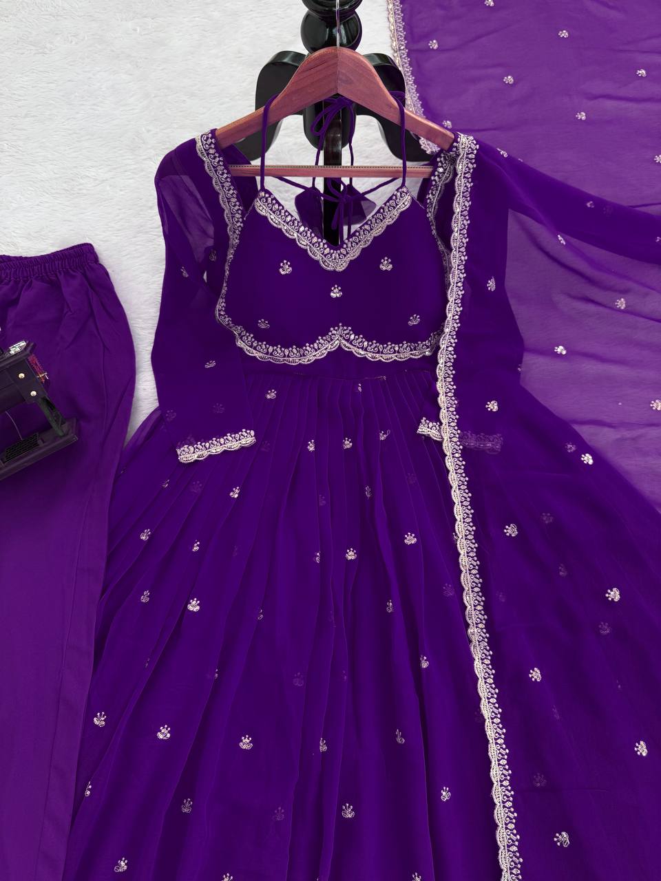 Red Color Foux Georgette Embroidery Work Gown