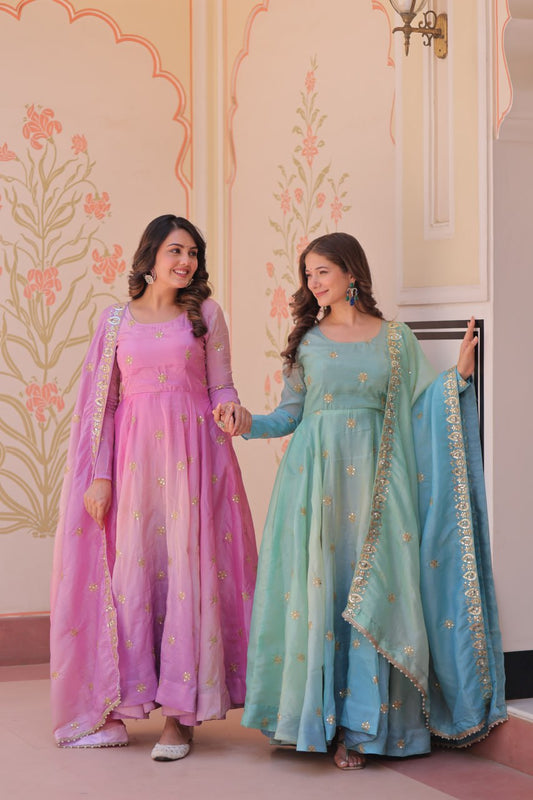 New & Fancy Look Organza Zari Work Gown