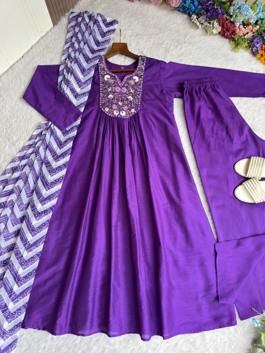 Purple Color Viscos Silk Hand Work Gown