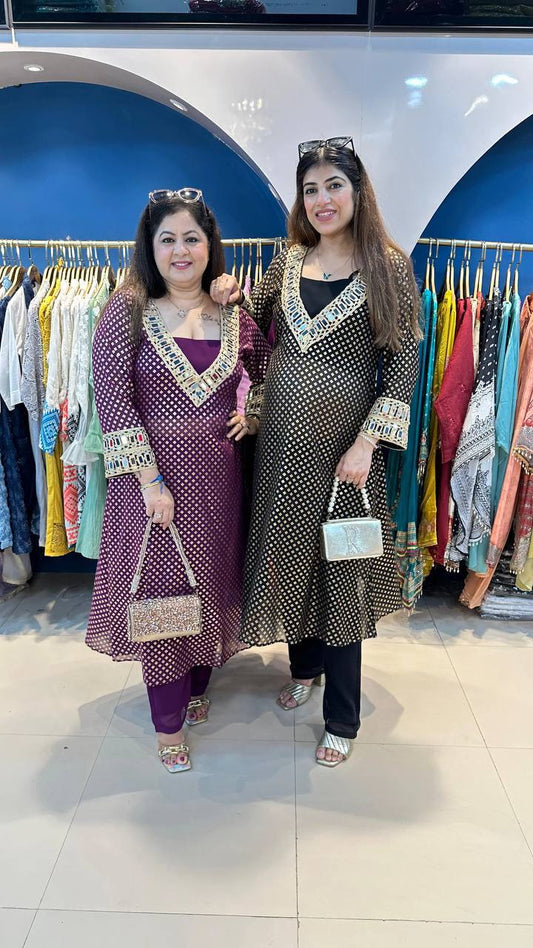 Beautifull Georgette Fabric With Embroidery Real Mirror Work Kurti