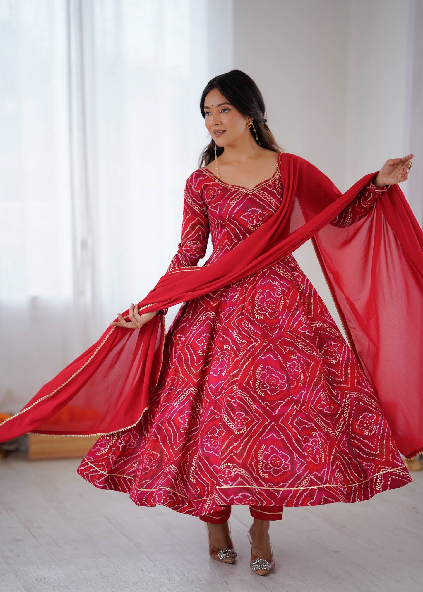 Red Color Viscos Reyon Fabric With Gotta Patti Work Gown