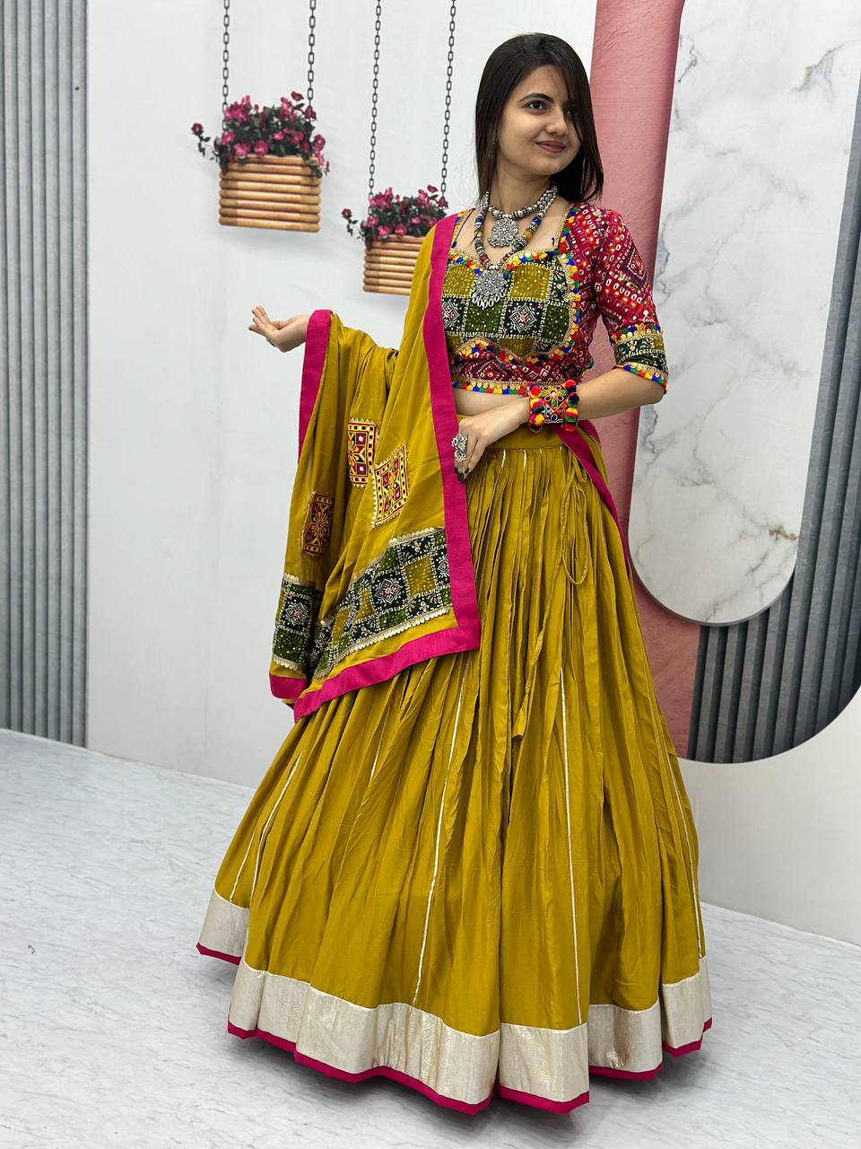 Fancy Look Yellow Color Ribbin Lace Work Lehenga