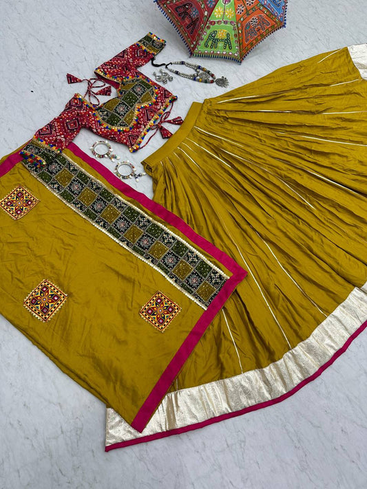 Fancy Look Yellow Color Ribbin Lace Work Lehenga