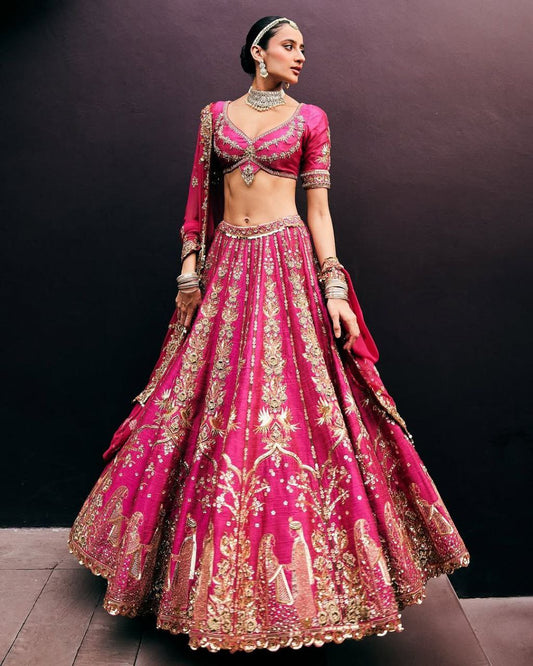 Premium Two Tone Tapeta Silk With Embelished With Beautiful Figure Embroidery Lehenga