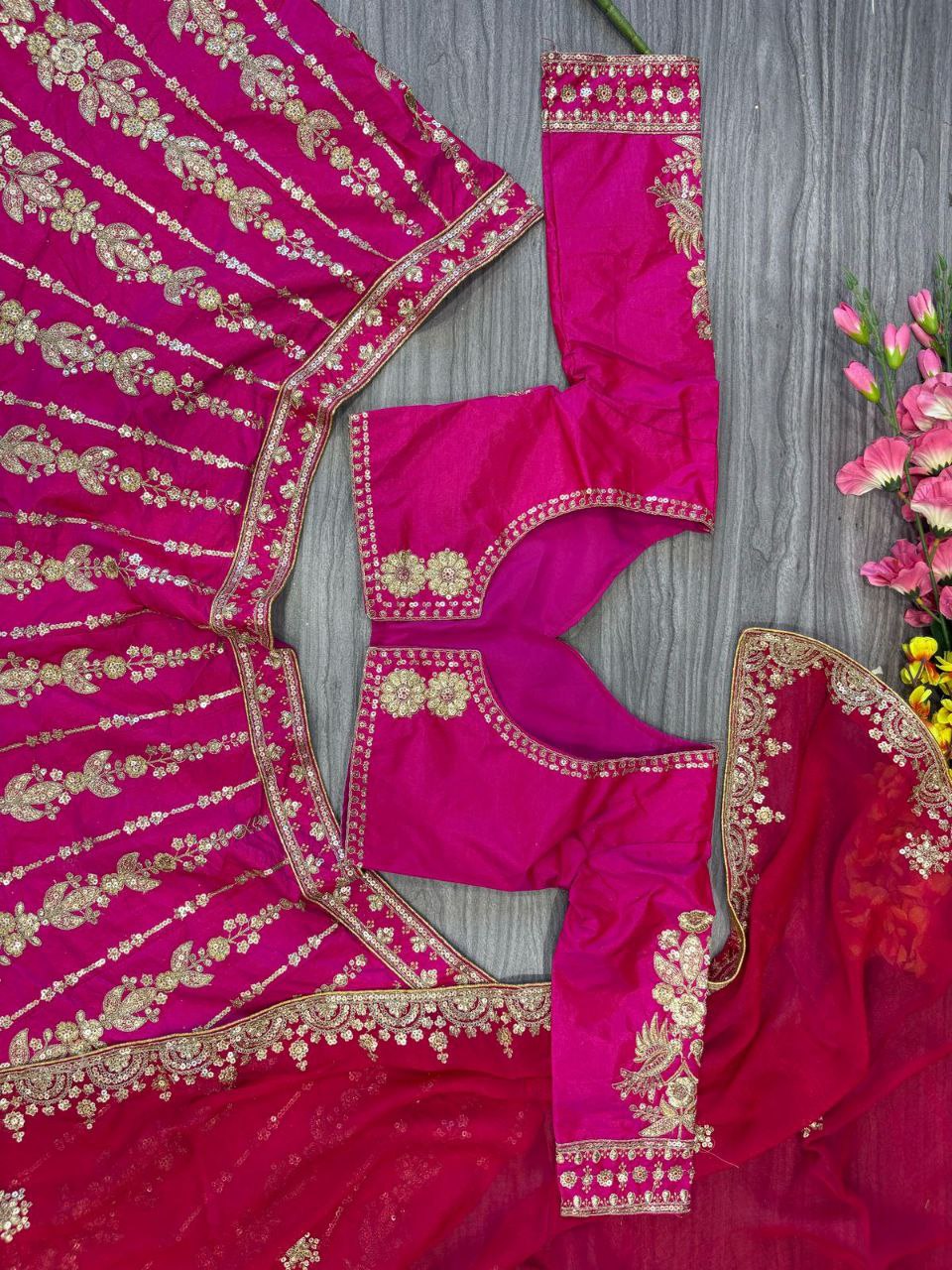 Premium Two Tone Tapeta Silk With Embelished With Beautiful Figure Embroidery Lehenga