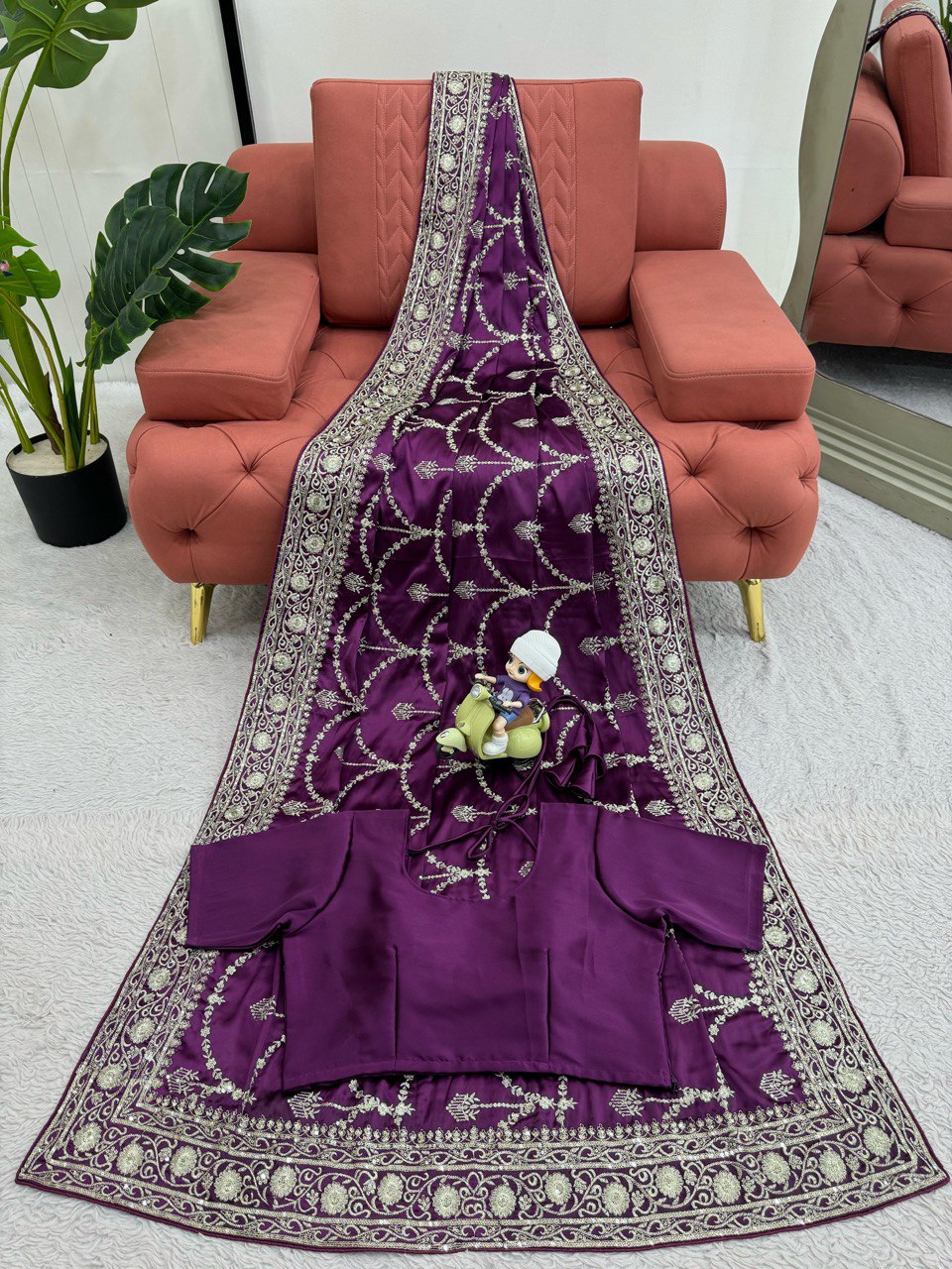 Japan Satin SIlk With Thred Sequence Work Saree