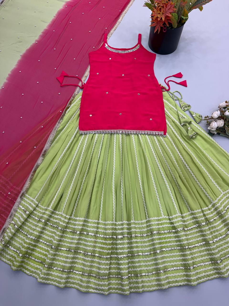 Fendy Silk Mirror Work Lehenga Set