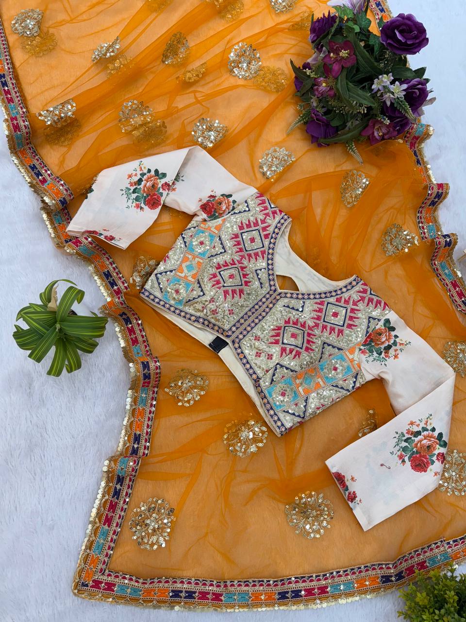 Wedding Special Embroidery Lace Border Butterfly Net Saree