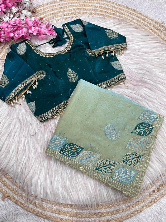 C Pallu With Multi Embroidery Work Saree