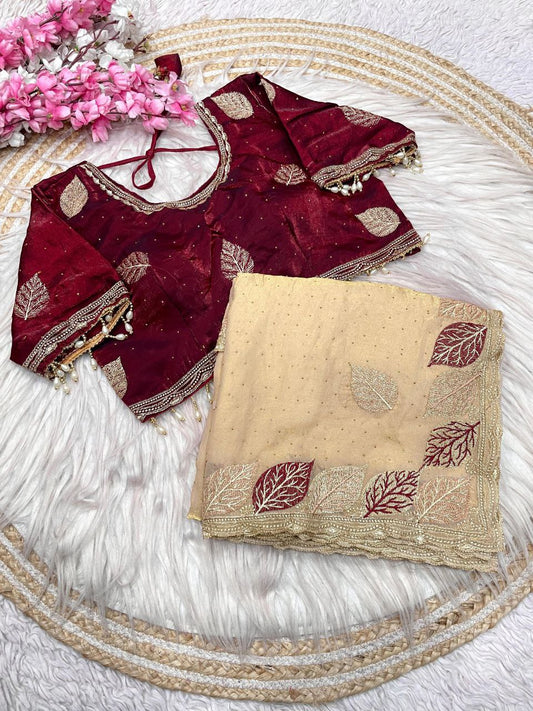 C Pallu With Multi Embroidery Work Saree