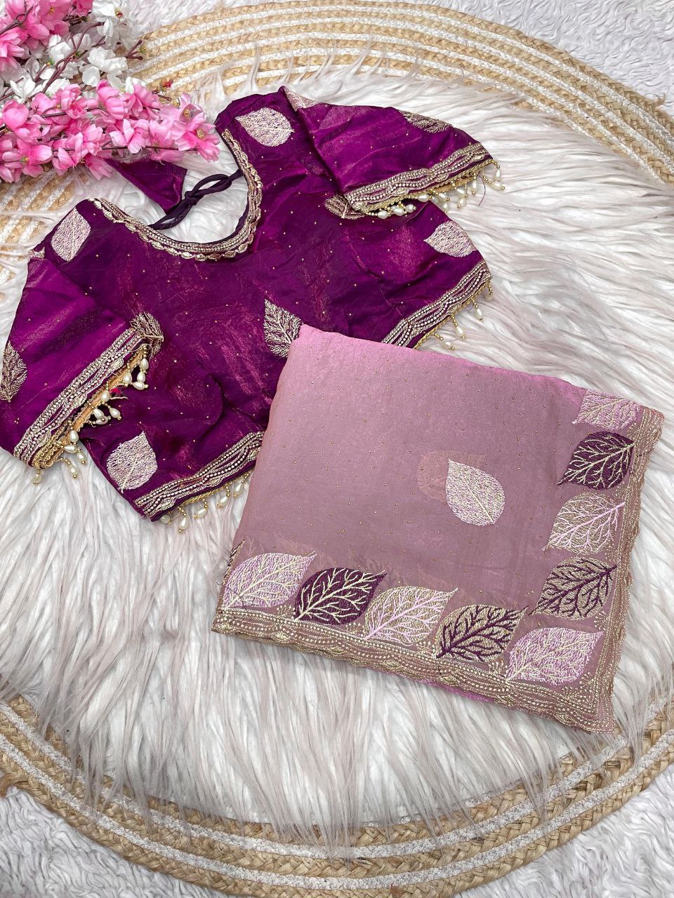 C Pallu With Multi Embroidery Work Saree