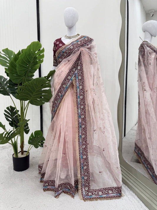 Organza Silk With Thread And Sequence Work Saree