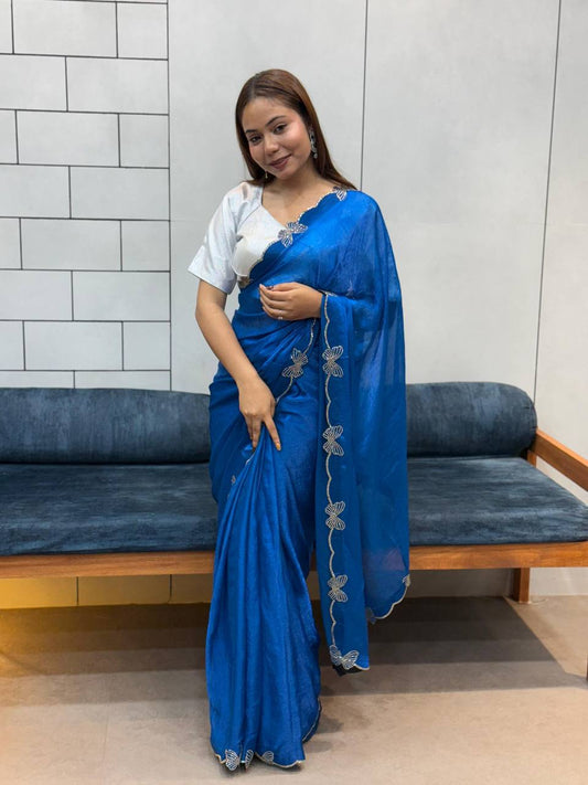 Rich Space Silk With Daimond Butterfly Work Saree