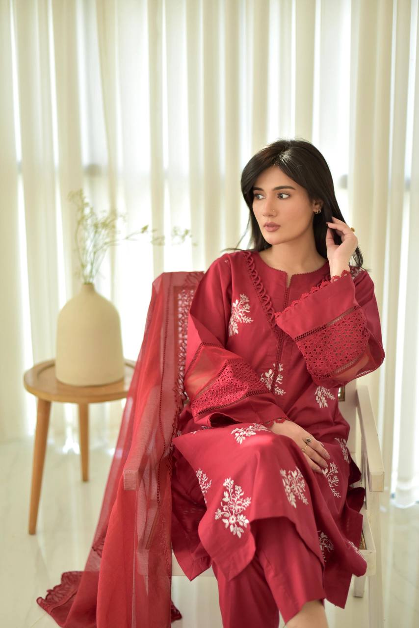 Pink Color Roman Silk Embroidery Work Top Pent