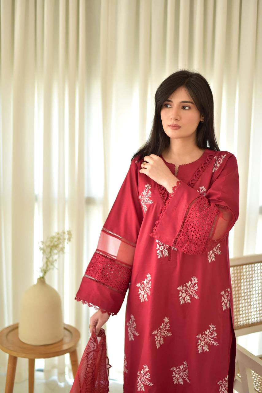 Pink Color Roman Silk Embroidery Work Top Pent