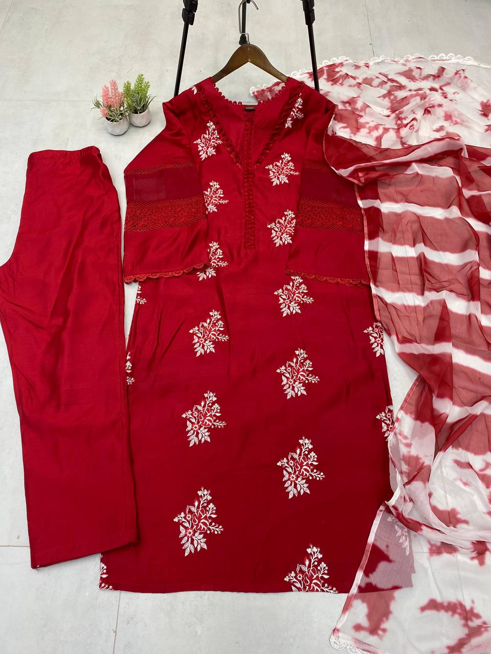 Pink Color Roman Silk Embroidery Work Top Pent