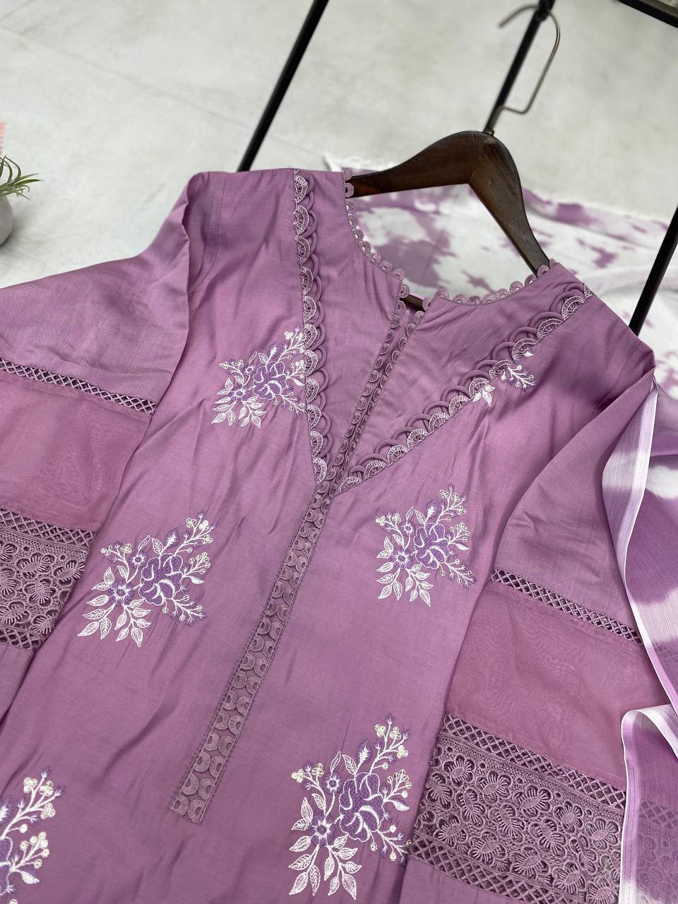 Pink Color Roman Silk Embroidery Work Top Pent