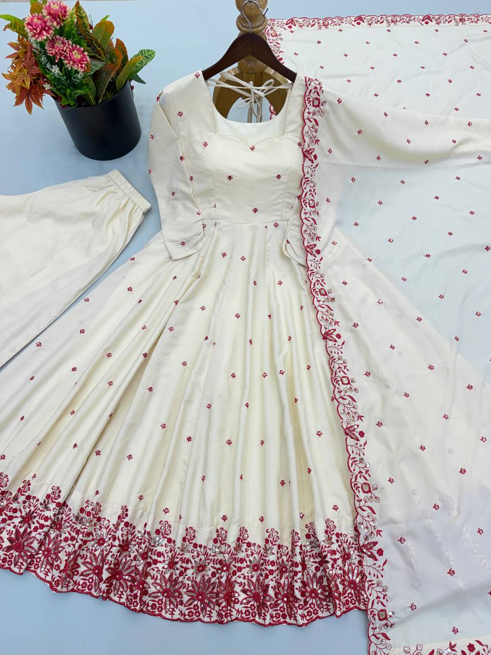 Diamond Silk Embroidery Work Aanakali suit