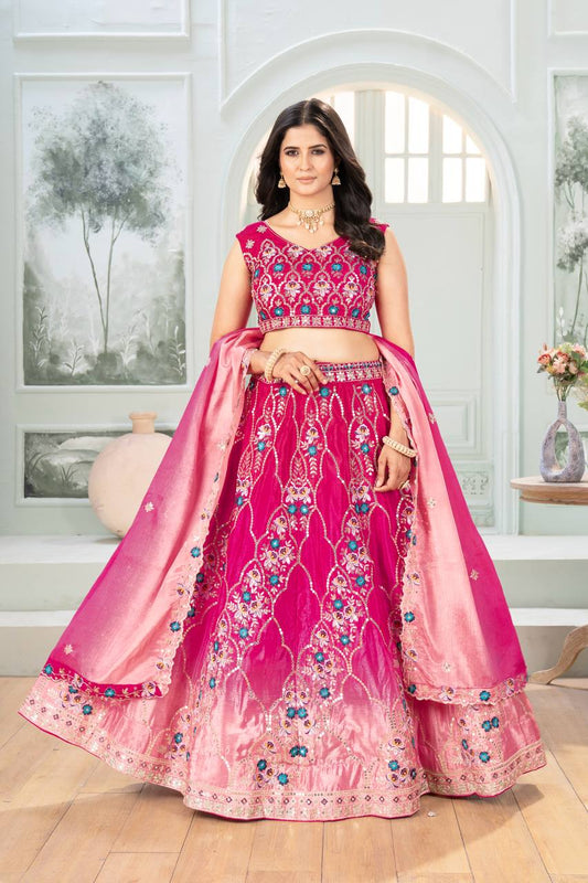 Pink Color chinon Pedding Embroidery Work Lehenga