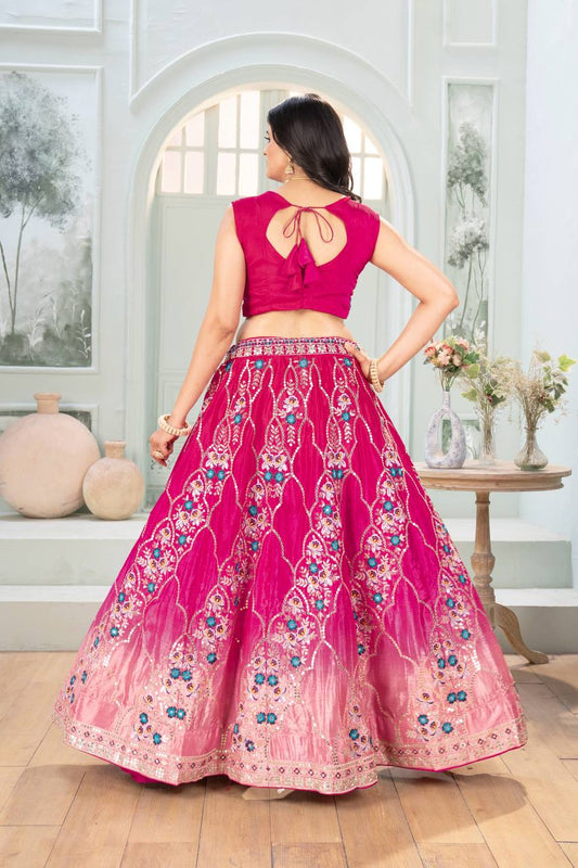 Pink Color chinon Pedding Embroidery Work Lehenga