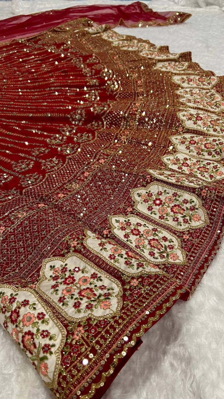 Rangoon silk With Sequence Dori thread work Lehenga